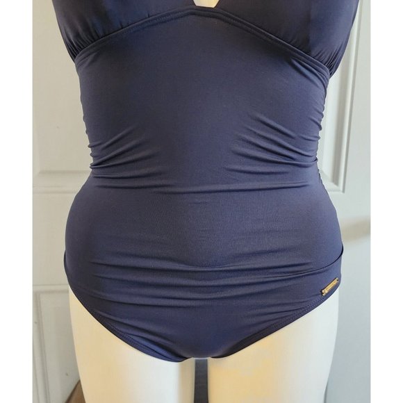 Michael Kors Women's Deep V Neck Criss-Cross Back One Piece Swimsuit Blue Sz 12 - Picture 3 of 12